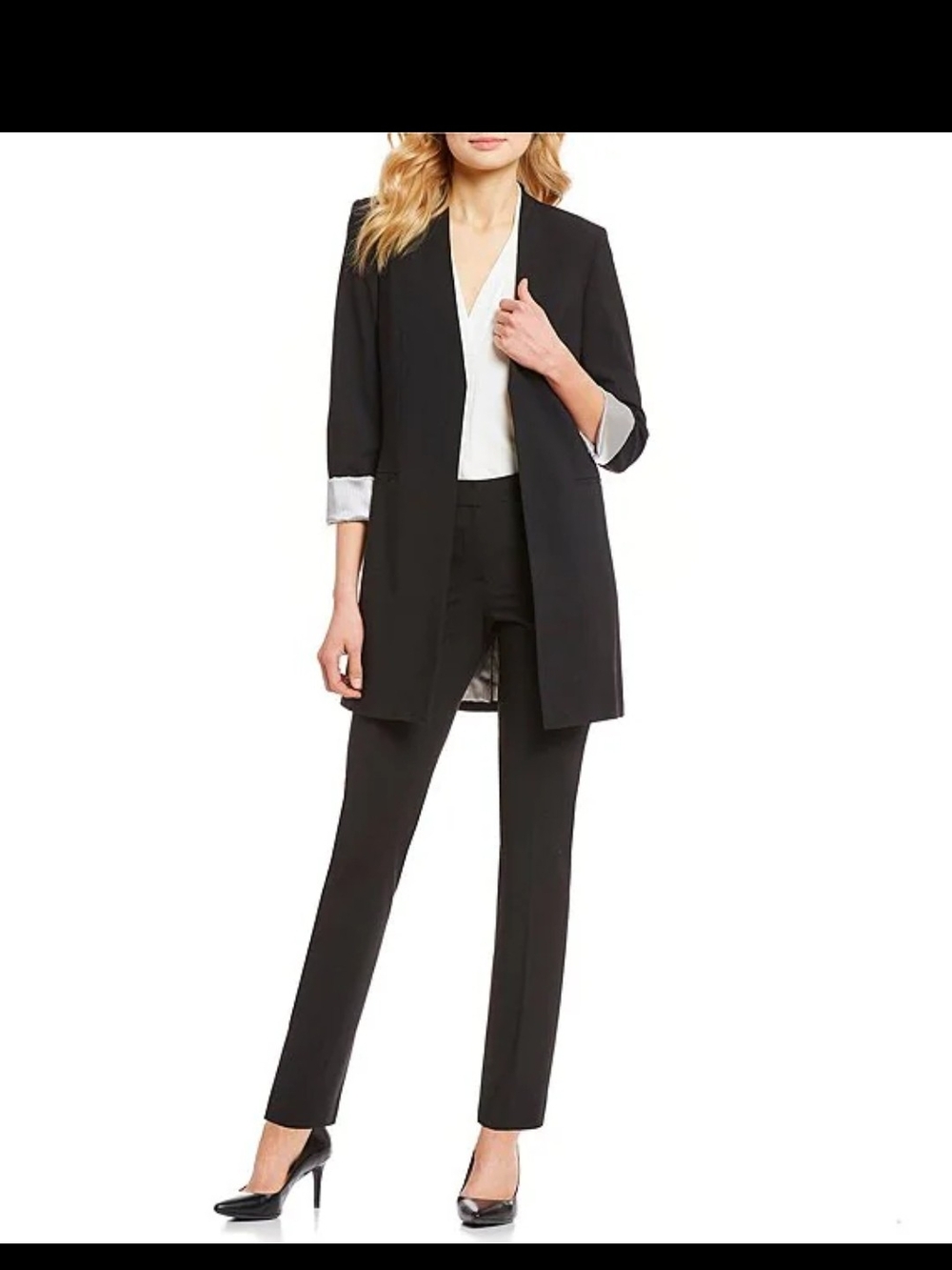 Calvin Klein Black Longline Open-Front BLAZER / JACKET - Picture 4 of 15